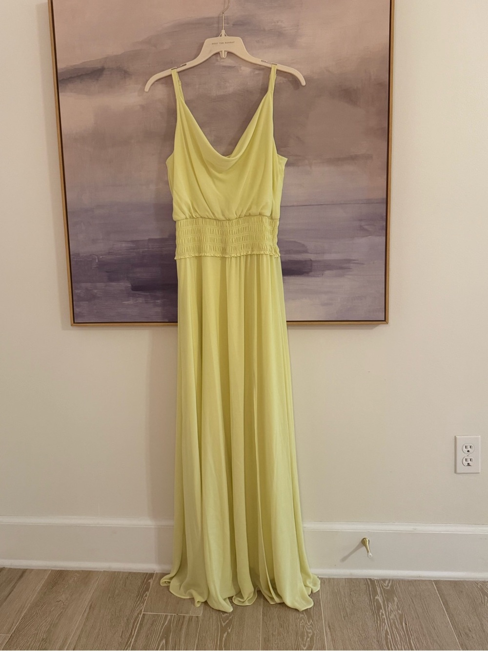 BCBG Bright Yellow Green Draped Chiffon Strappy Maxi Dress